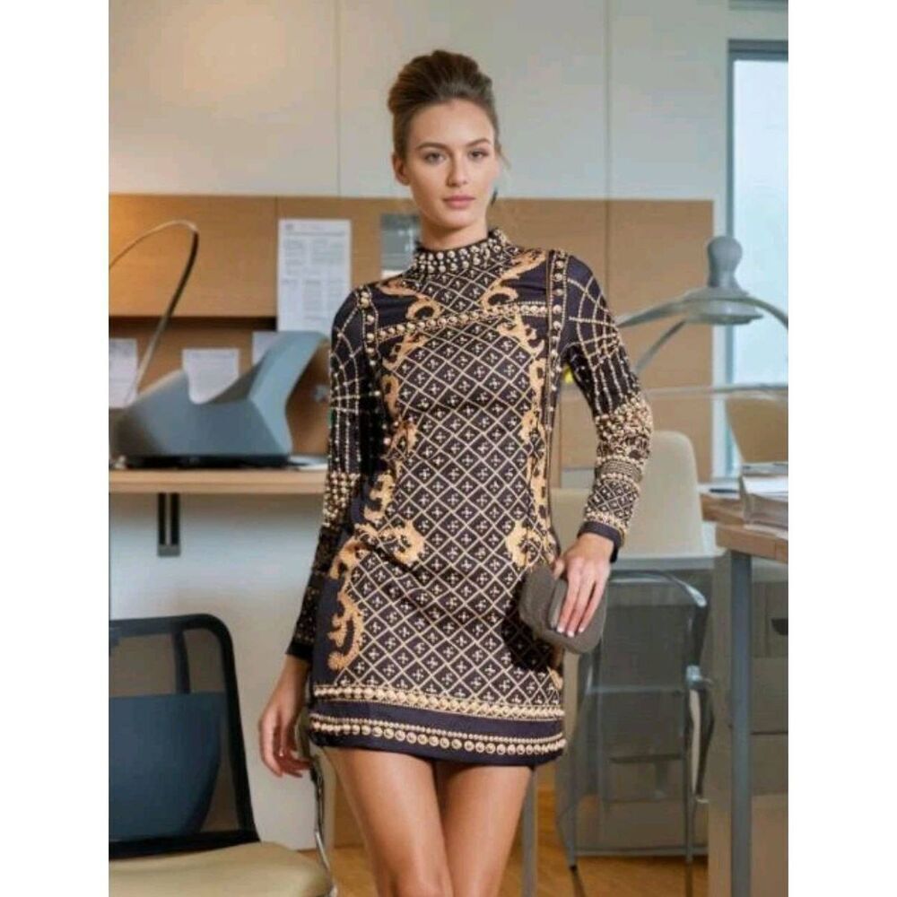 Elegant Black and Gold Mini Dress